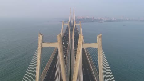 a drone shot at bandra worli sea link seen from an aerial view in slow motion