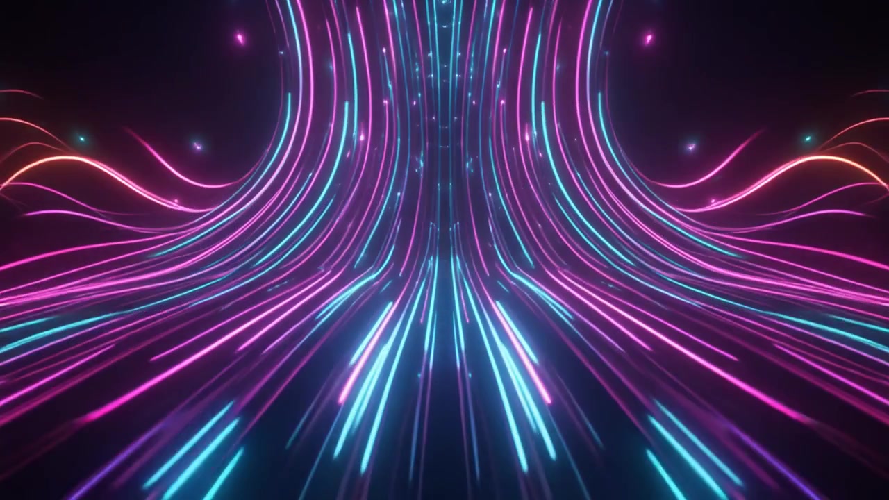 Abstract Neon Light Trails Moving Through Dark Space