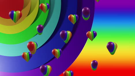 animación de corazones de arco iris sobre el fondo del arco iris