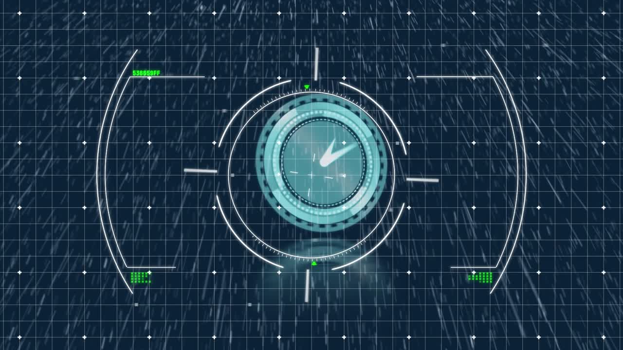 Animazione di un orologio che si muove sull'elaborazione dei dati su sfondo blu