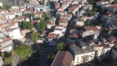 looking down on crowded buildings