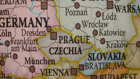 a close-up view of a political map focusing on central europe, showing countries like germany, czechia, and slovakia, along with major cities.