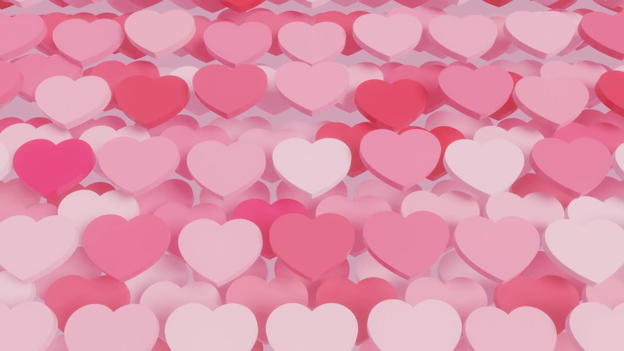 Sfondo animato in loop continuo 3D con cuori rosa e rossi. Concetto di sfondo romantico per San Valentino.