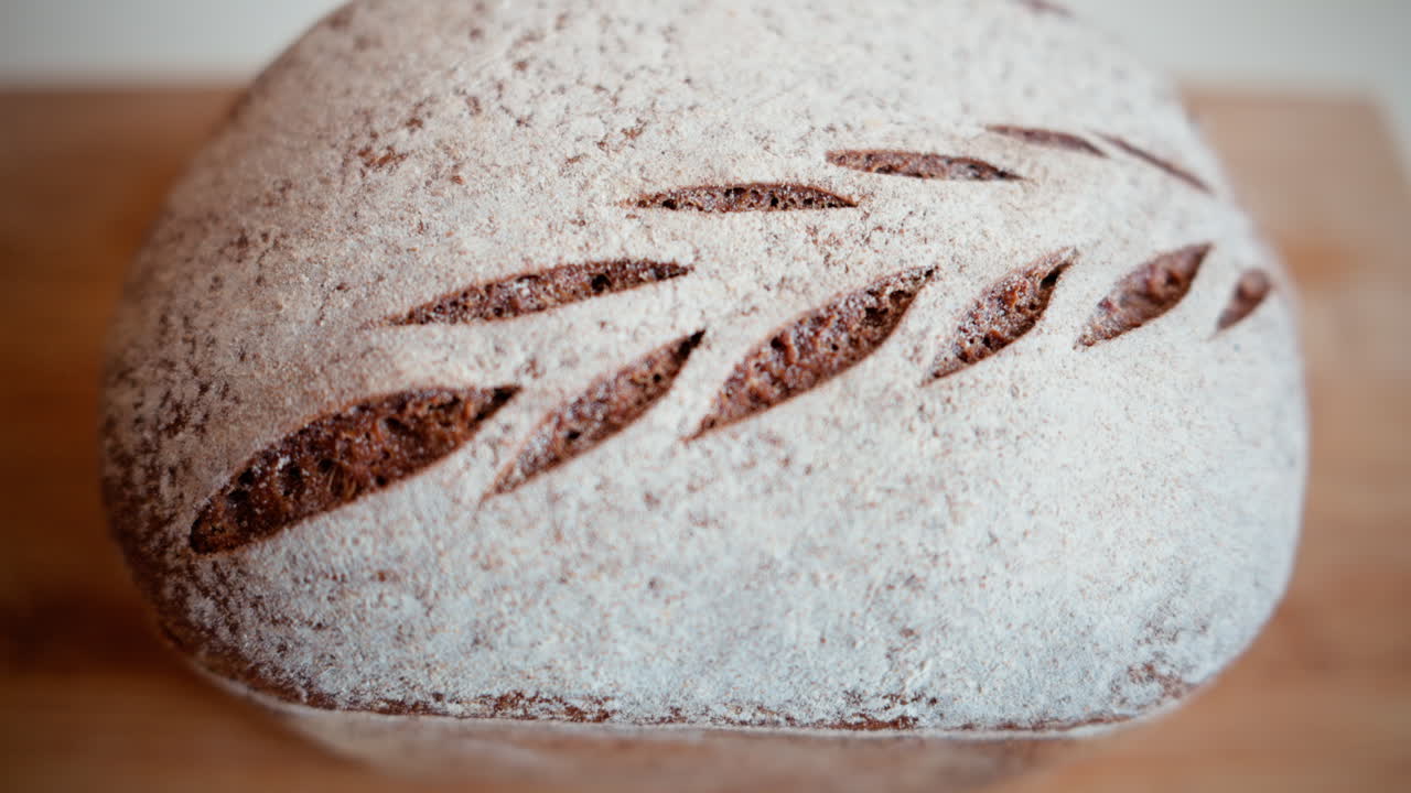 Rye sourdough bread on a wooden cutting board