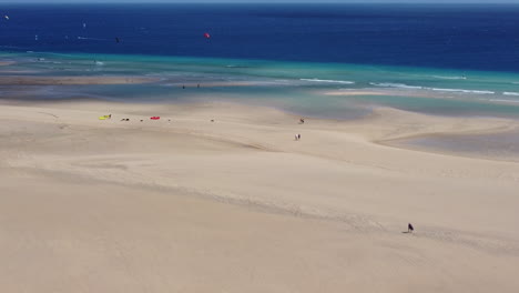 aerial of people walking on the beaches of southern fuerteventura