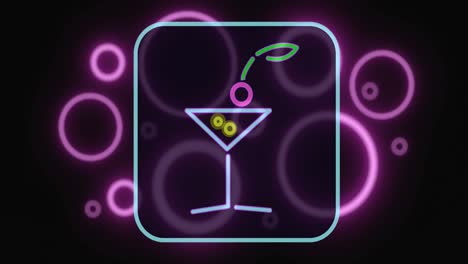 animación del icono de la bebida sobre los círculos rosados