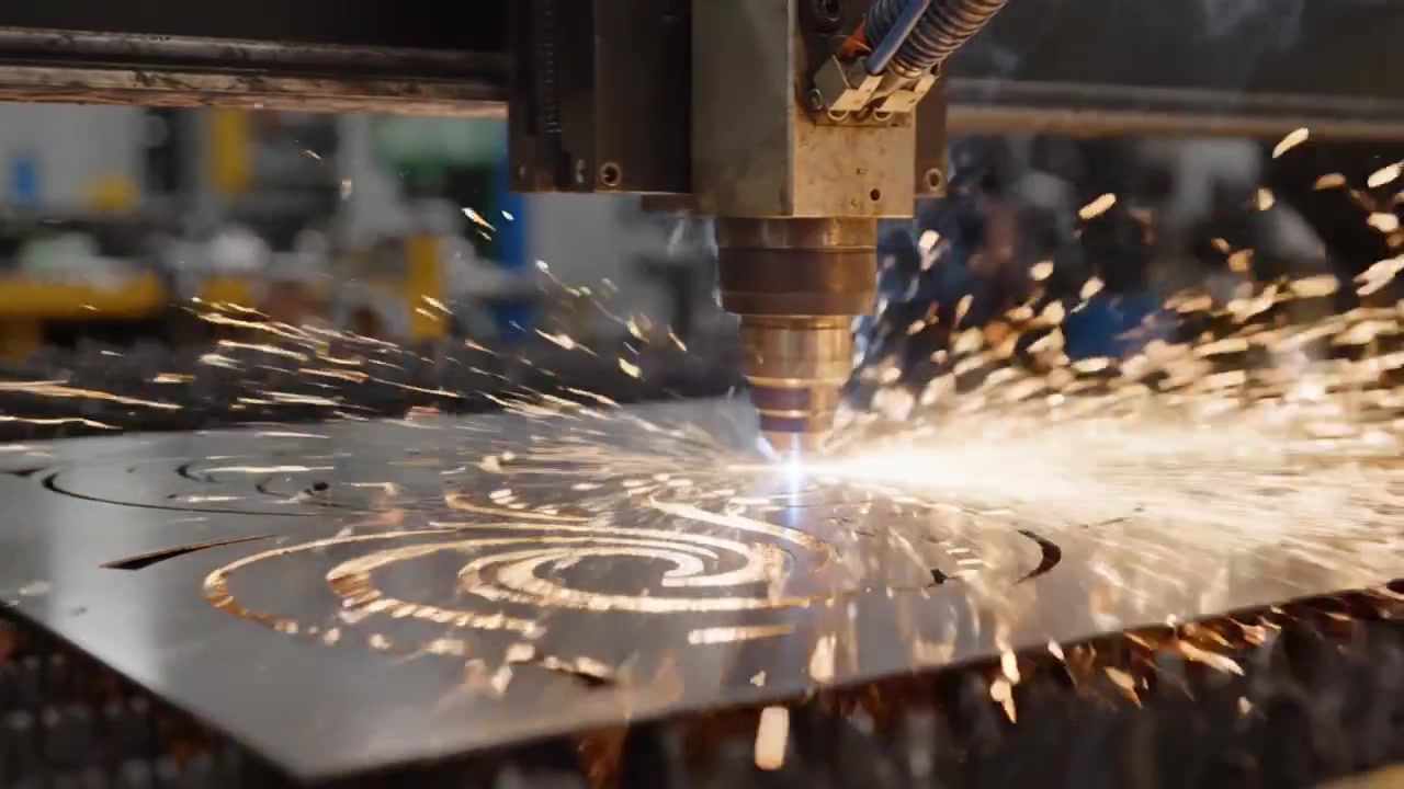 Hassas Lazer Kesim İş Başında: Lazer kesici karmaşık desenleri ustalıkla ve doğrulukla uygularken metalden büyüleyici kıvılcımlar ve karmaşık tasarımlar ortaya çıkıyor.