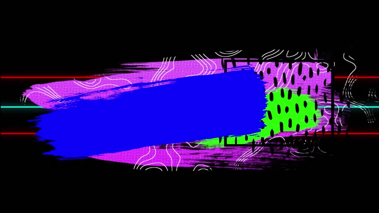 Animazione digitale di un banner con spazio per il testo e forme astratte colorate su sfondo nero