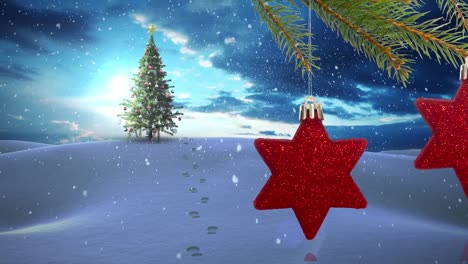animación de decoraciones navideñas sobre el árbol de navidad