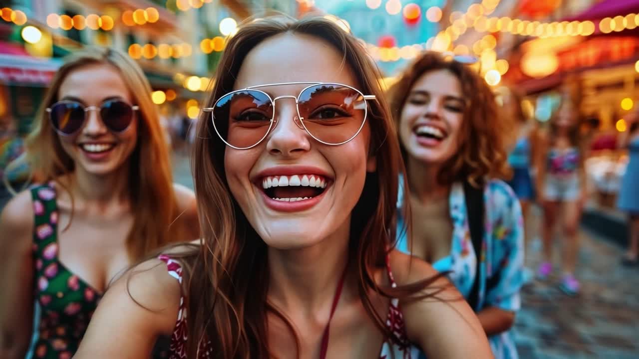 Happy Young Women Taking a Selfie Outdoors