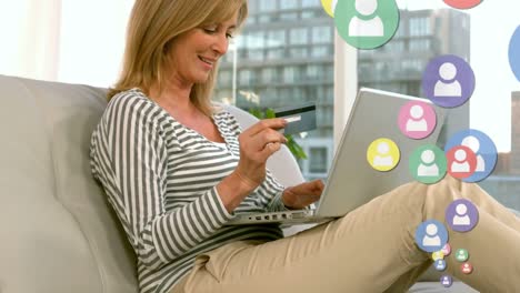 caucasian woman in social distancing buying online at home