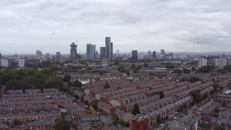 drone shot pulling away from old trafford suburbs 01