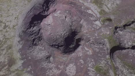 aerial directly above dormant cone volcano in stunning natural iceland