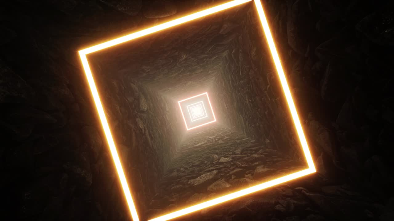 la luz cuadrada de la rotación del túnel de la cueva de piedra vj