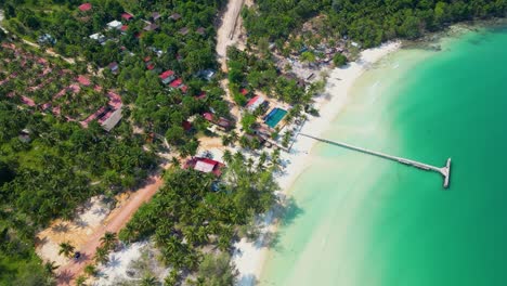 Exotic-white-sandy-beach,-clean-clear-beautiful-ocean-water,-tropical-island