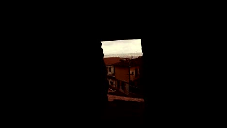 custle hisar view from embrasure on old houses with tile roofs ankara