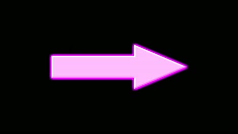 símbolo de signo de luz de neón de flecha de animación sobre fondo negro, la flecha muestra gráficos de movimiento de dirección correcta
