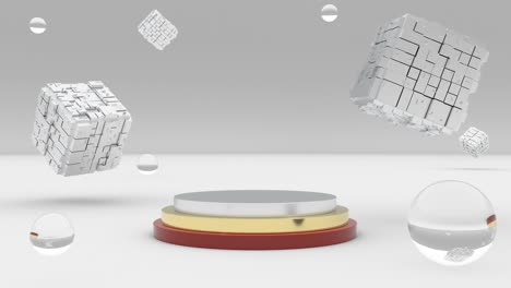 empty podium mockup glass spheres and boxes 3d style able to seamless 4k