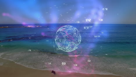 animación de la red de conexiones y globo sobre la playa