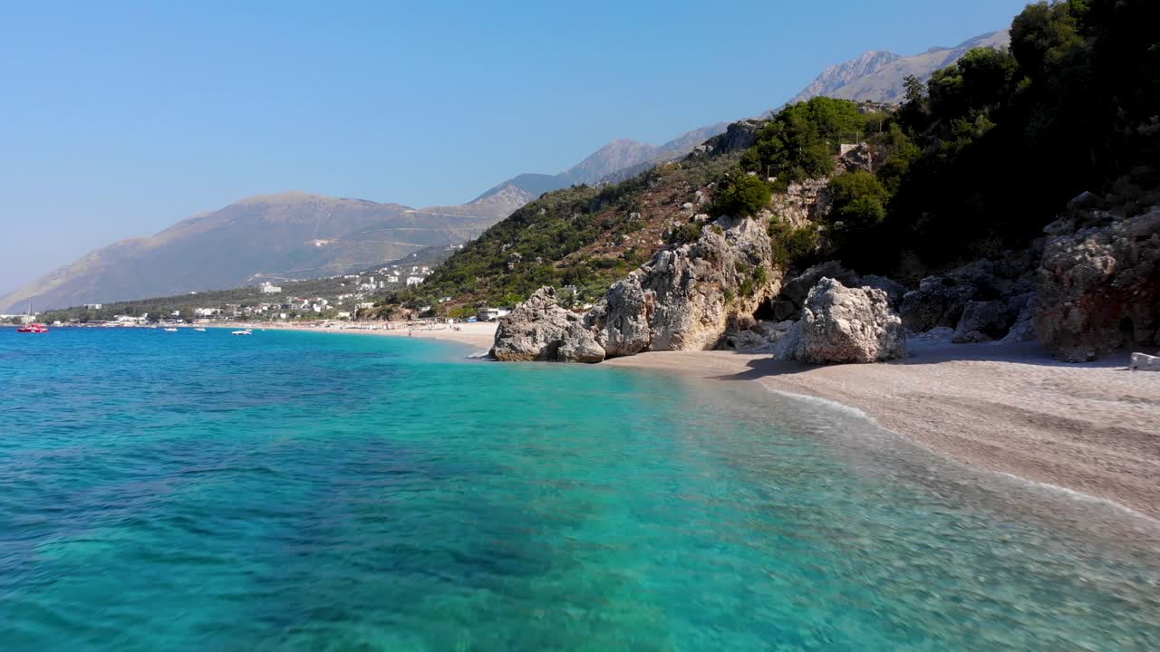 Beautiful rocky seaside in Mediterranean with pristine beaches washed by azure sea water