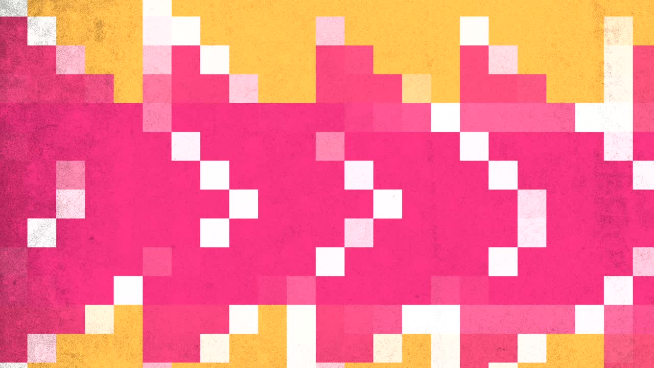 Vibrant pixelated diagonal pattern with pink, yellow, and white squares