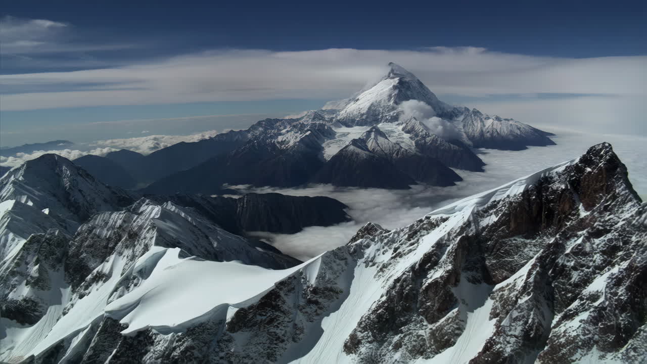 Majestic Snow-Capped Mountain Peaks Above Clouds