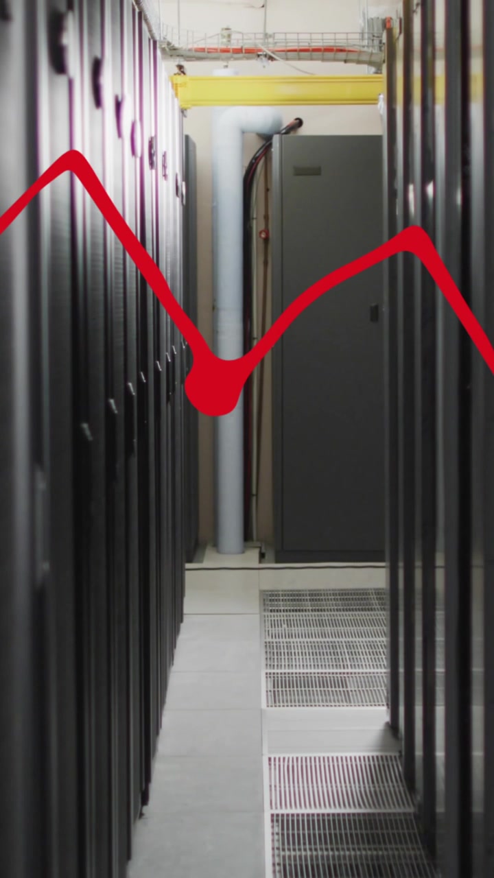 Animation statistischer Datenverarbeitung vor einem Serverraum