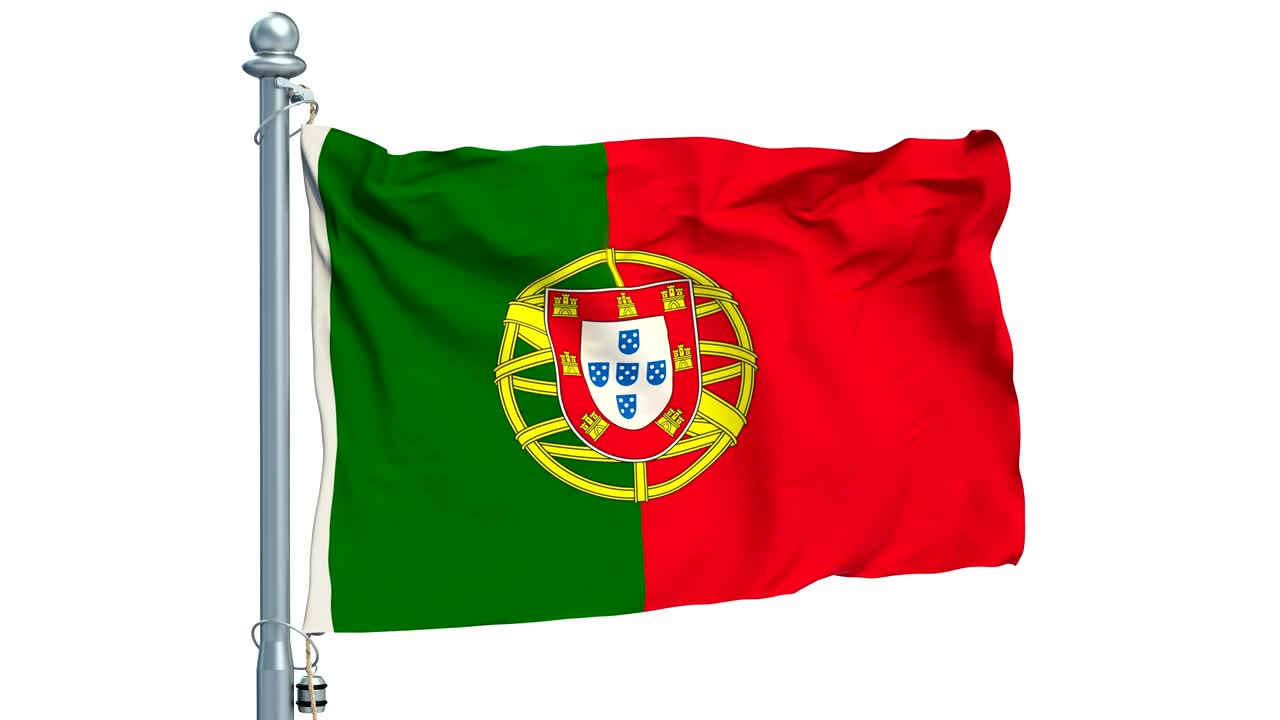 ポルトガルの国旗を白い背景で振る 3d アニメーション
