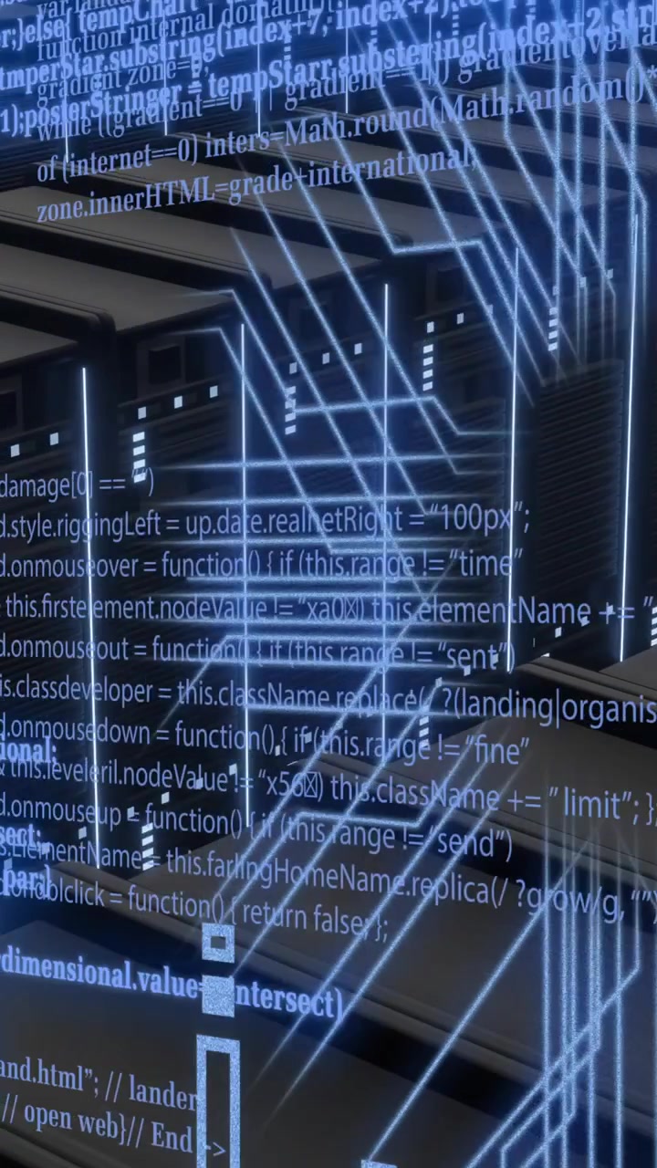 Animation of circuit board and digital data processing over computer servers