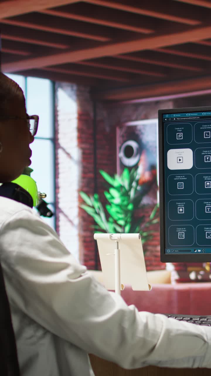 Vertical video Person at home solving tasks with AI program turning text prompt into videos