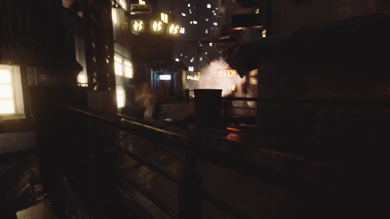 안개 가 있는 산업 도시 거리 도시 야간 풍경