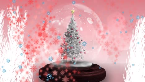 animación de nieve cayendo sobre el árbol de navidad