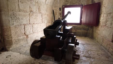 old cannon inside belem tower in lisbon, portugal - close up