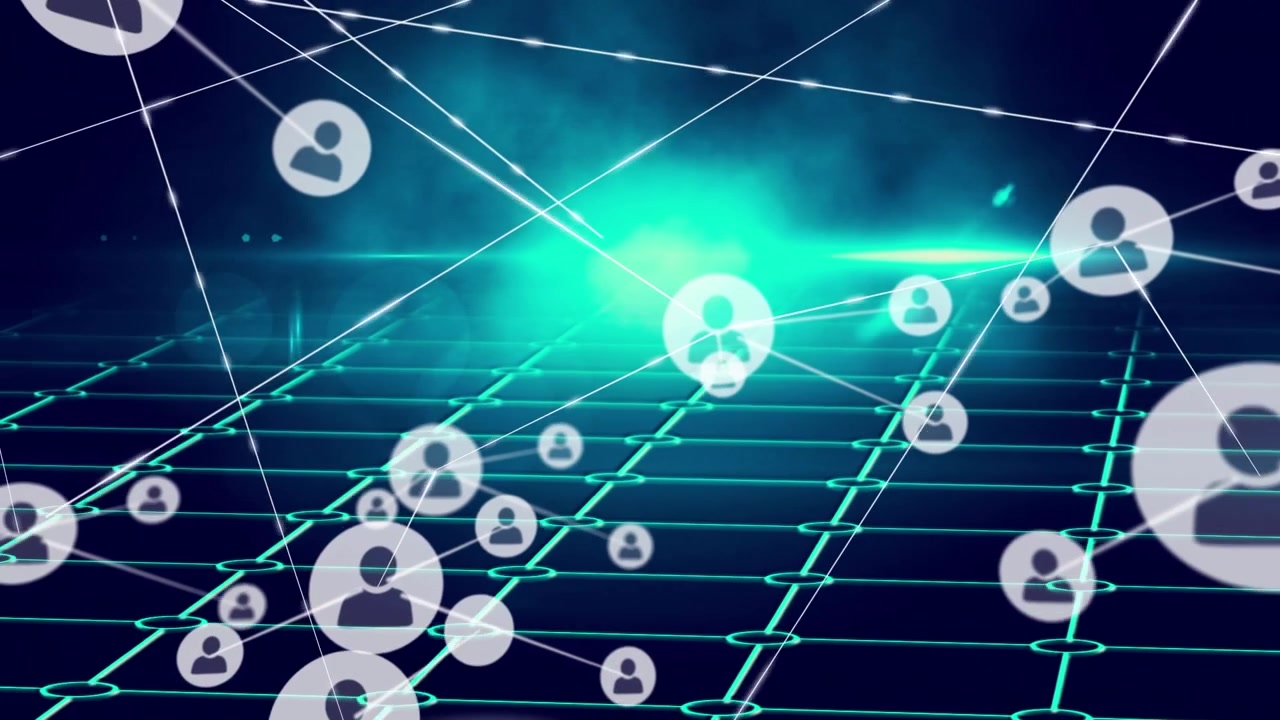 Animation of network of connections over human on black background