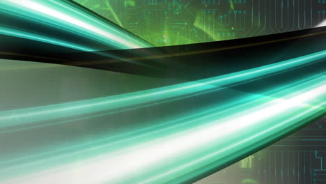 animación de senderos de luz sobre procesamiento de datos y placa de circuitos informáticos