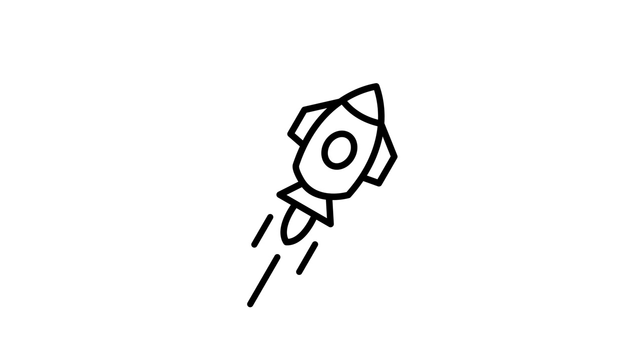 Rocket launching upward line animation isolated on white background