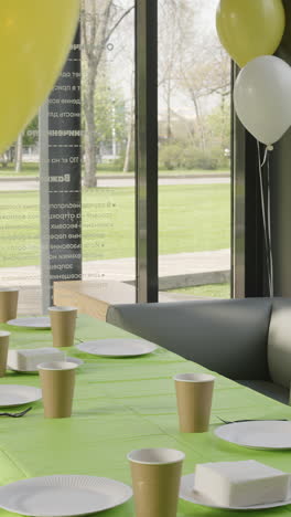 table setting for a party with garden view