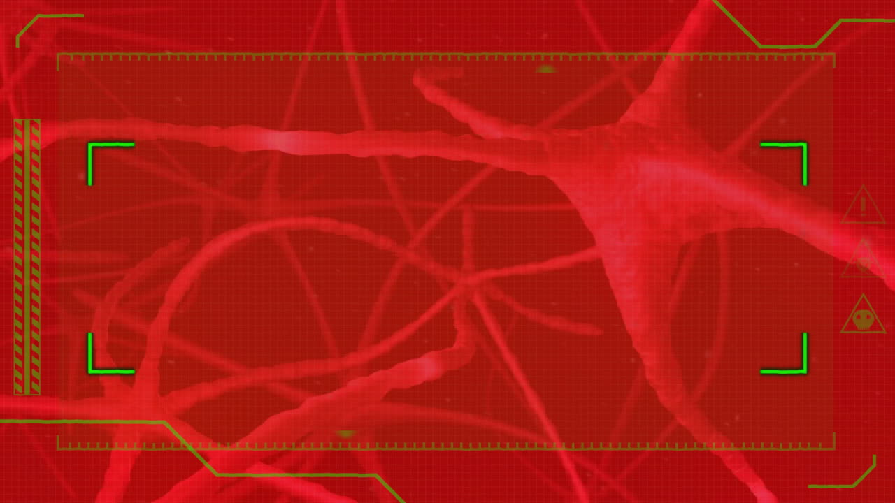 Animation of digital interface over neurons on red background