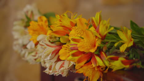 Pleasing-pan-shot-of-orange-and-white-alstroemeria-flowers-Alstroemeriaceae