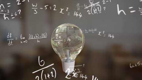 animation of light bulb and mathematical data processing on grey background
