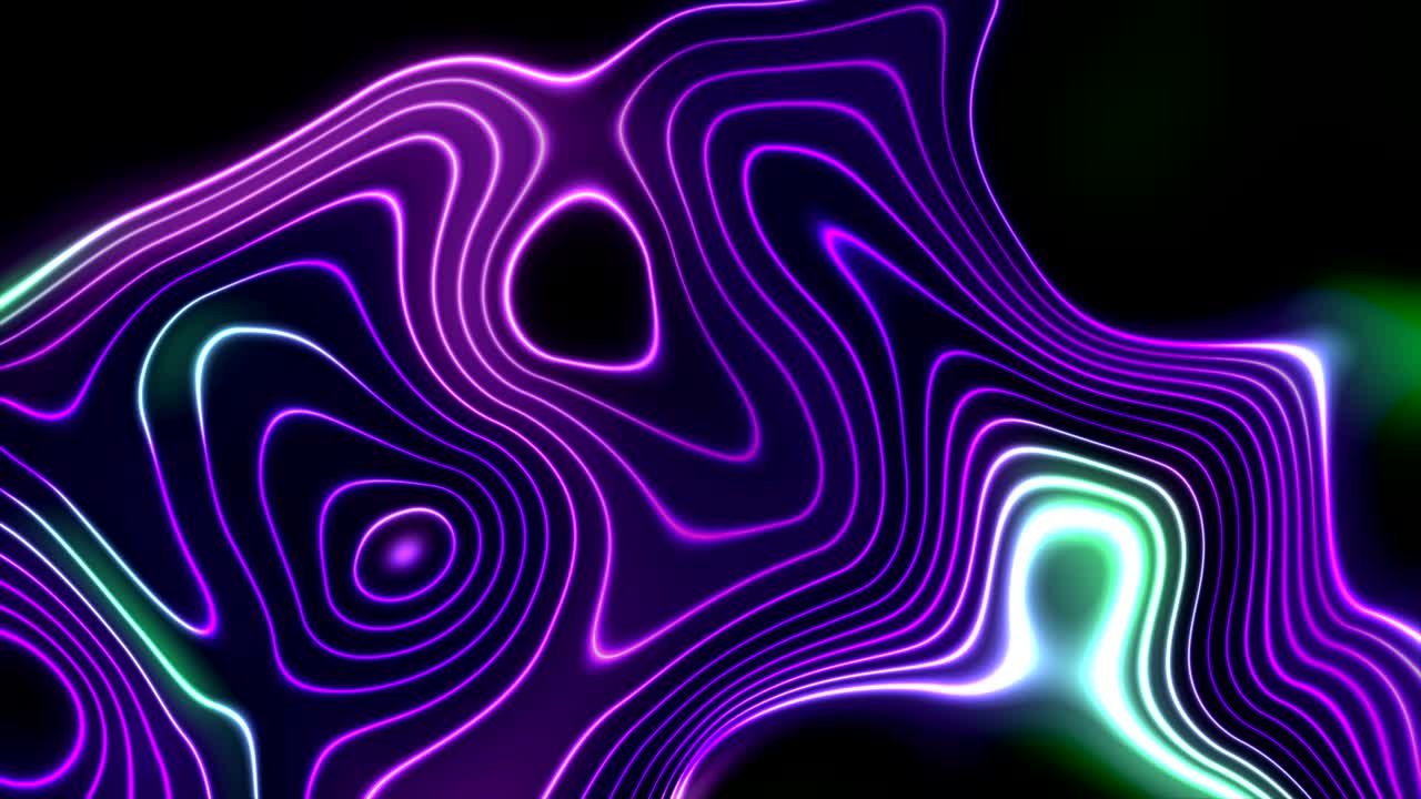 Violet and green neon glowing liquid waves abstract motion background