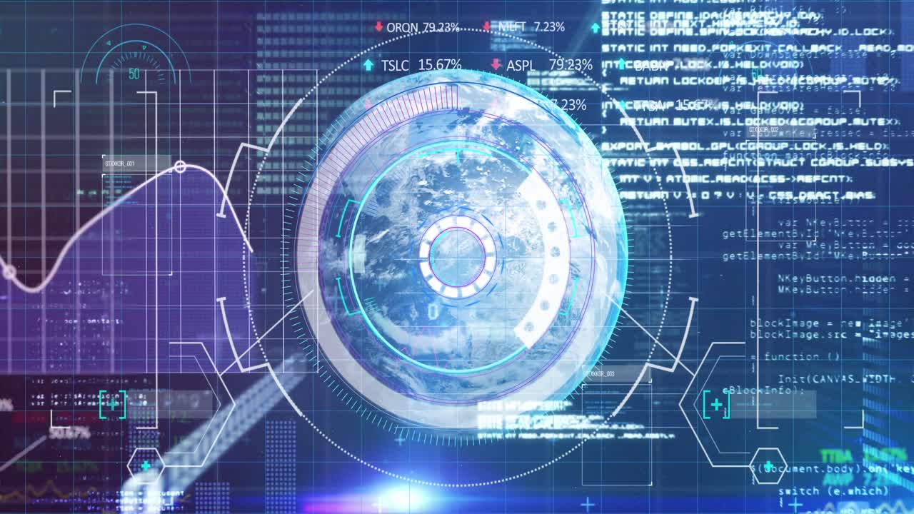 배경에서 그리드를 통해 범위 스캐닝과 데이터 처리의 애니메이션