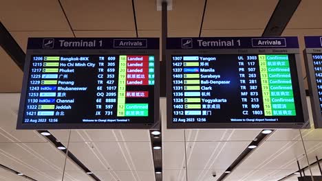 Fluginformationsanzeige-LCD-Tafel-Am-Flughafen-Singapur-Changi,-Terminal-1