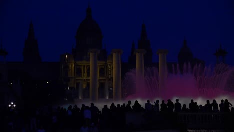 a beautiful light show and dancing fountains in front of the national palace i barcelona spain