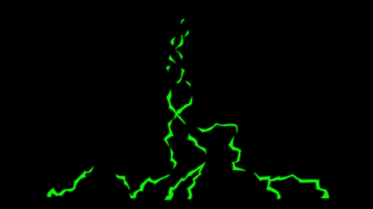 Animazione: fulmine verde isolato su sfondo nero