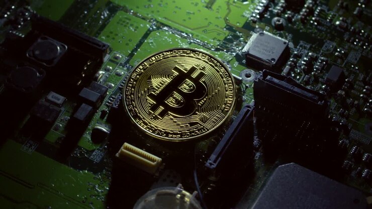 Casascius Bitcoin auf einer hellgrünen Leiterplatte