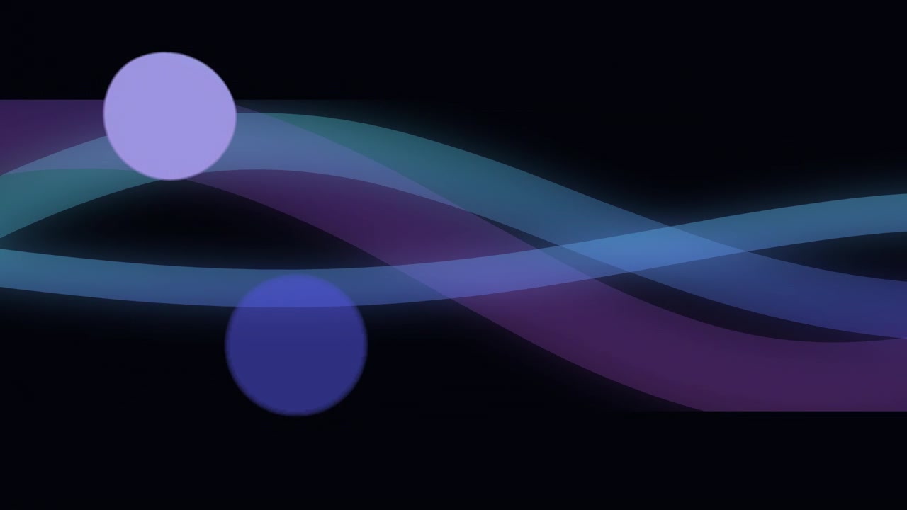Grafica in movimento astratta con cerchi fluttuanti e linee ondulate