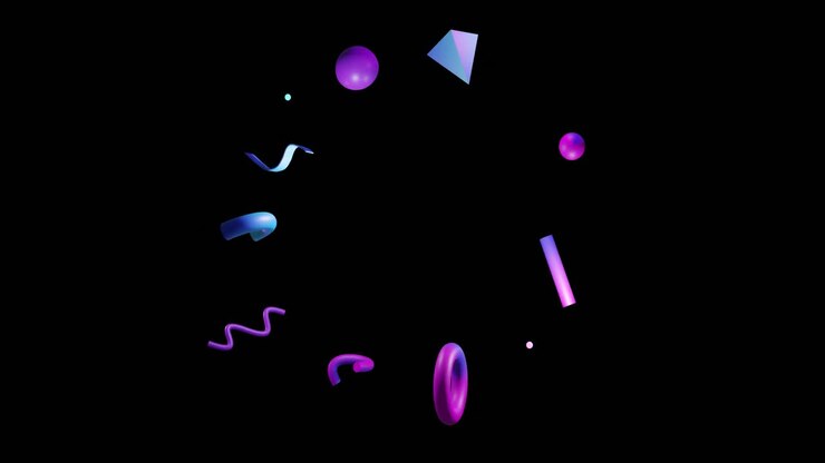 Animação de formas 3D abstratas sobre fundo preto