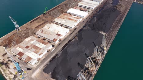 aerial view of cranes at coal port in ploce, croatia