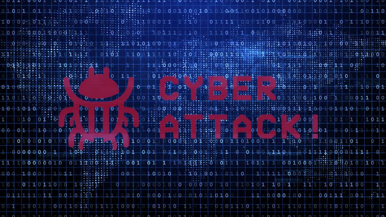 Cyber crime attack computer error virus detected animation background bug binary code hacked digital